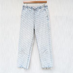 Alexander Wang Blue & White Logo Print Jogger Disstressed Cropped Jeans, size S